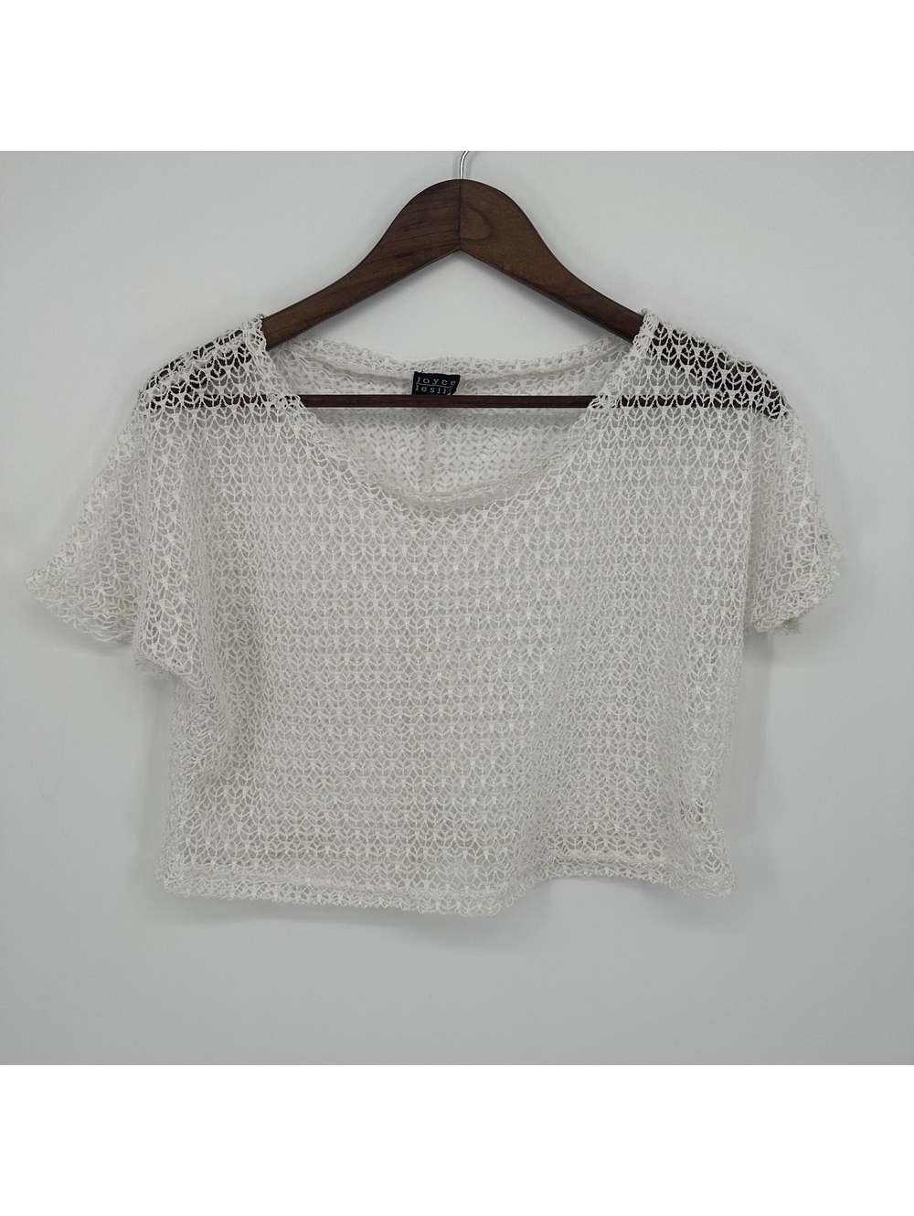 Joyce Leslie White Crochet Open Knit Cropped Top
